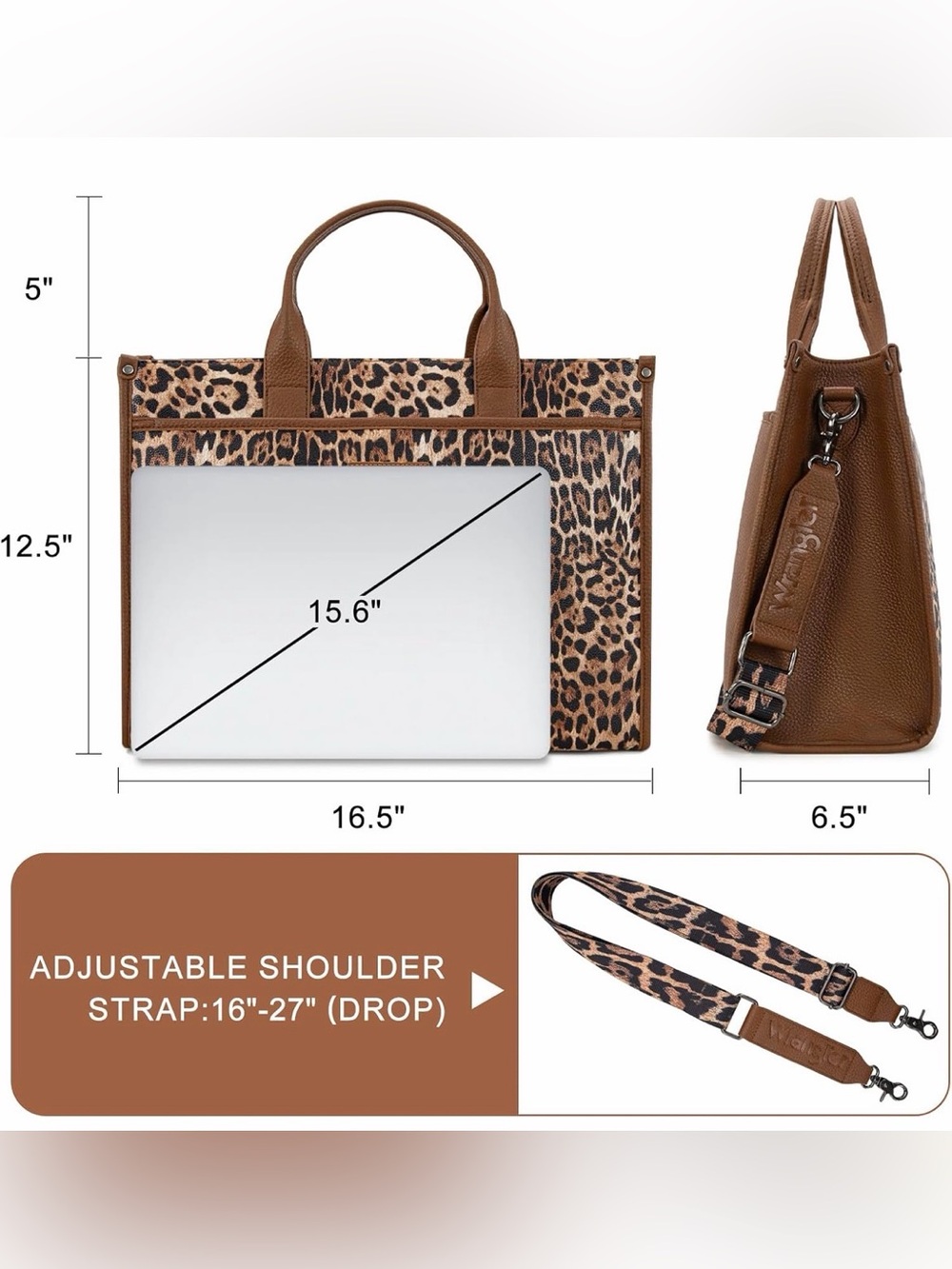 Wrangler Brown Leopard Print Tote Bag - Picture 3 of 6